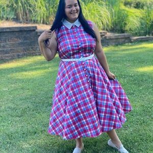 Unique Vintage dress red blue and white with belt